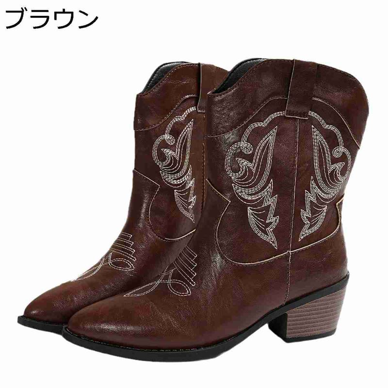 高筒 ロングブーツ レディース 乗馬ブーツ 袴ブーツ 刺繍 ウェスタンブーツ ポインテッドトゥ vカット 秋冬春 PU 足細く見え 安定感 大きいサイズ 防水 防滑 カジュアル 脱げない 大人 イベント 長靴