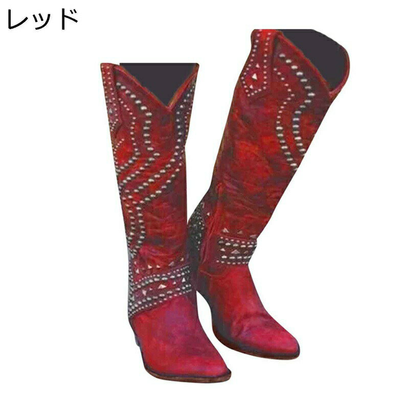 スタッズ ロングブーツ 膝丈 レディース 袴ブーツ ジョッキーブーツ ハーフジップ バックル付き 合成皮革 足細 脱げない ポインテッドトゥ 春秋冬 防水 防滑 大きいサイズ イベント カジュアル レトロ