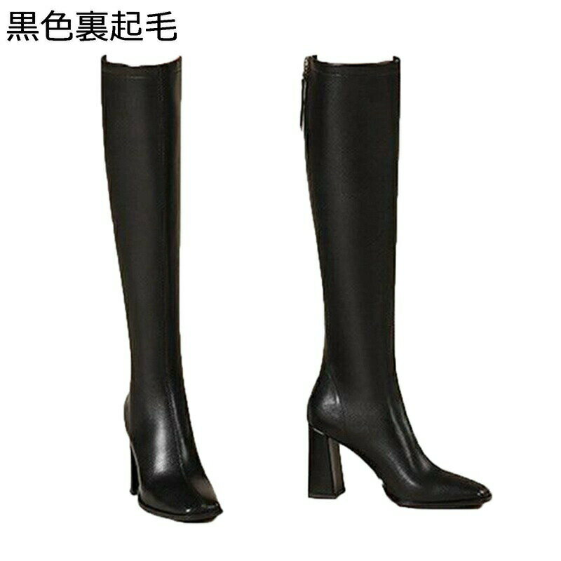 ロングブーツ 膝丈 レディース 袴ブーツ ジョッキーブーツ PU バックジップ スクエアトゥ 細見え チャンキーヒール 9cm 安定感 歩きやすい 大人 幅広 韓国 アメカジ 春秋冬 パンク ハロウィン 旅行