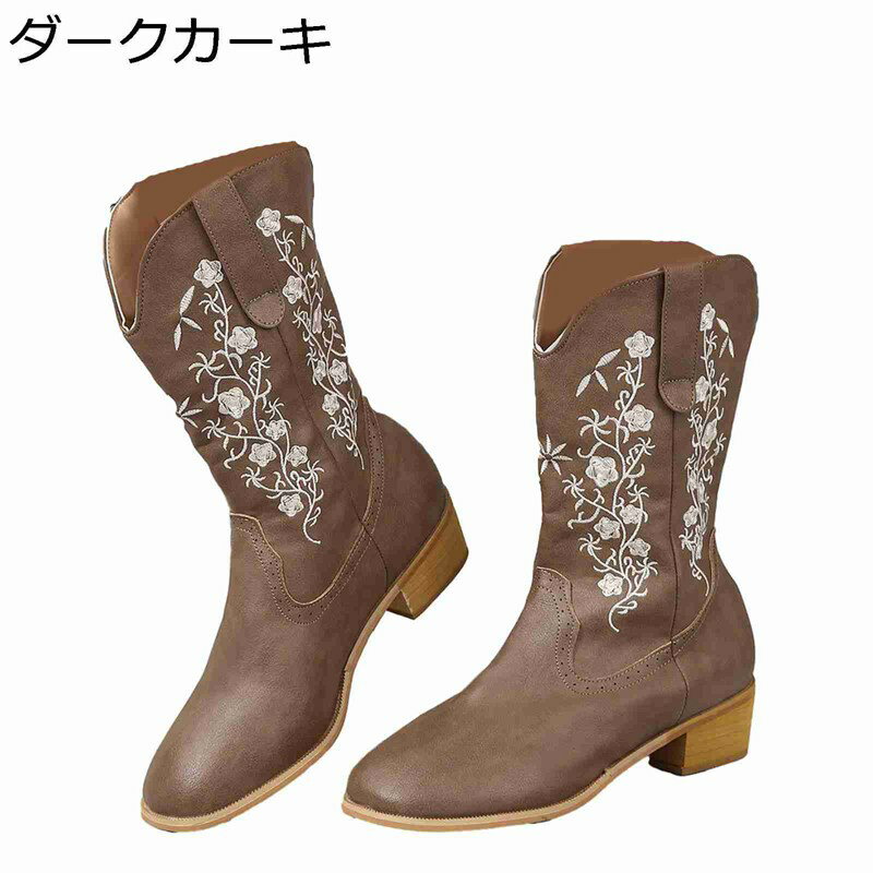 楽天kcreateロングブーツ レディース 乗馬ブーツ 合成皮革 膝高 刺繍 ウェスタンブーツ 長靴 足細 コンフォート 秋冬春 歩きやすい 定番 可愛い ファッション 防水 防滑 大きいサイズ イベント カジュアル アウトドア
