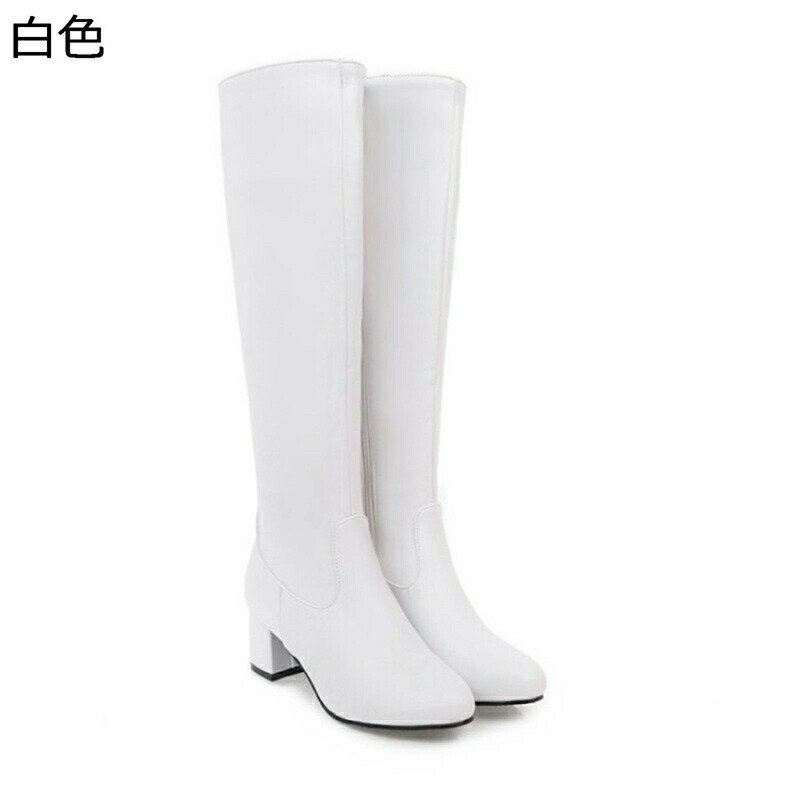 ロングブーツ レディース ジョッキーブーツ 合皮 膝丈 サイドジップ 太めヒール 8cm シンプル 脚長 秋冬 履きやすい フェミニン コーデ 防滑 ソフト 大きいサイズ 小さいサイズ パンク ハロウィン 旅行