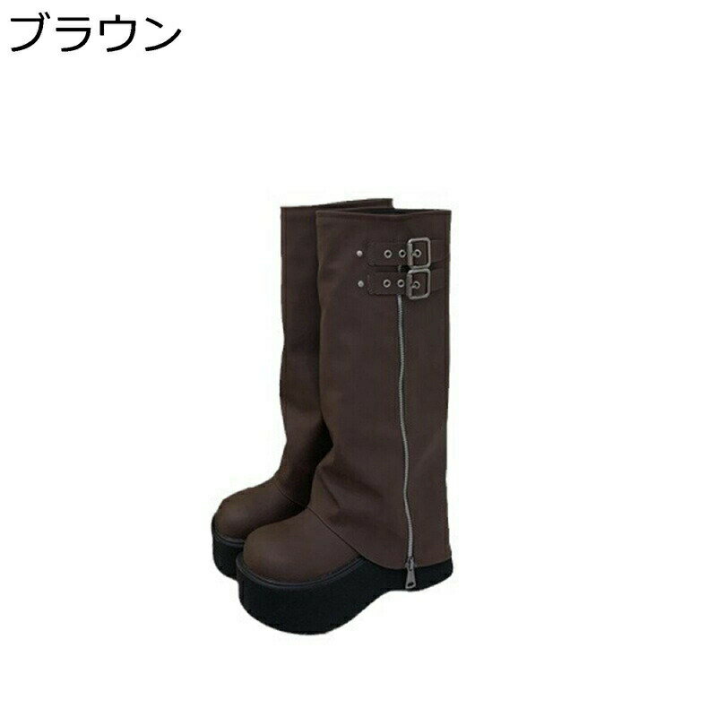 ロングブーツ 厚底 7.5cm パンツブーツ 膝上 レディース スタッズ ジョッキーブーツ 革靴 ベルト コンフォート 落ちにくい ゆったり おしゃれ フィット 着回し 春秋冬 滑り止め ストリート パンク