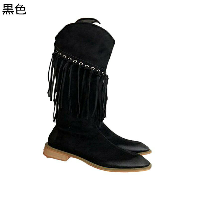 膝下 ロングブーツ レディース フリンジ 乗馬ブーツ 袴ブーツ 秋冬春 スエード シンプル 美脚 脚長 大きい 小さいサイズ 滑り止め ソフト 歩きやすい 脱げない 大人 パンク ハロウィン 旅行 長靴