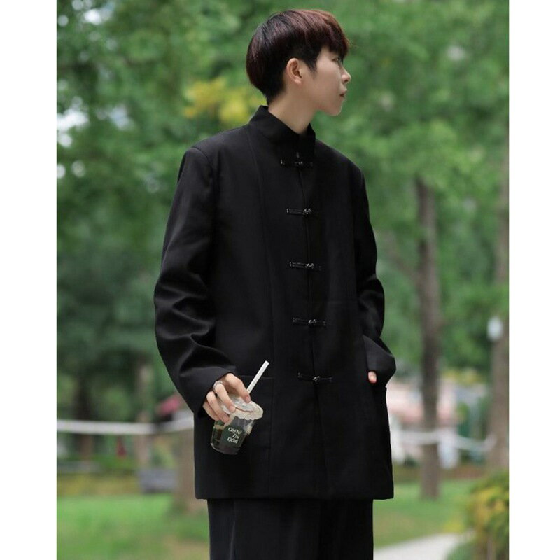 春秋 メンズ シャツ チャイナ服 唐装 漢服 長袖 立ち襟 チャイナボタン 無地 大きいサイズ カジュアル ゆったり おしゃれ 上着 アウター チャイナ風 服 体型カバー ハンサム 前開き 普段着 スポーツ 通学 通勤