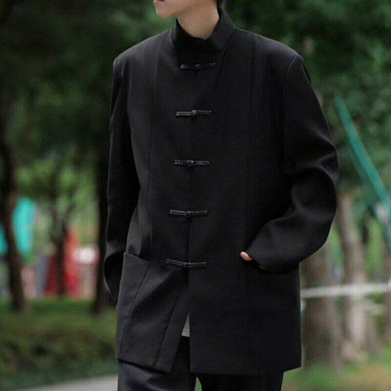 春秋 メンズ シャツ チャイナ服 唐装 漢服 長袖 立ち襟 チャイナボタン 無地 大きいサイズ カジュアル ゆったり おしゃれ 上着 アウター チャイナ風 服 体型カバー ハンサム 前開き 普段着 スポーツ 通学 通勤