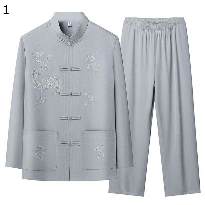 唐装 男性 長袖 チャイナ服 漢服 春秋 上下セット チャイナ風 伝統服 チャイナボタン スリムフイット 大きいサイズ カジュアル 立ち襟 春夏秋 通気性 汗染...