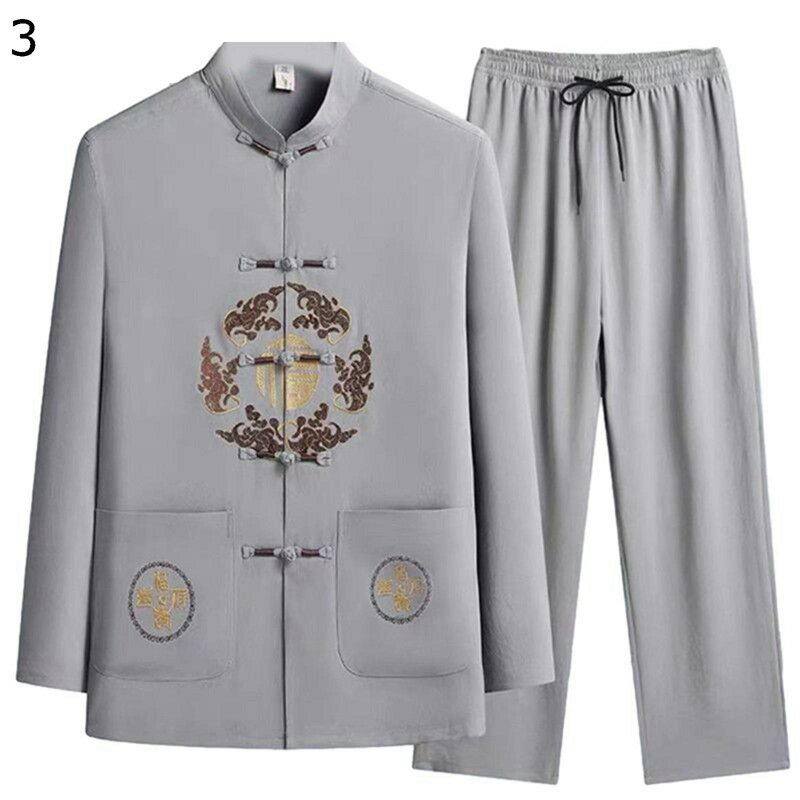 唐装 男性 長袖 チャイナ服 漢服 春秋 上下セット チャイナ風 伝統服 チャイナボタン スリムフイット 大きいサイズ カジュアル 立ち襟 春夏秋 通気性 汗染み防止 吸水速乾 父の日 プレゼント トレーニング