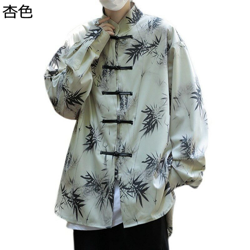 唐装 チャイナ服 メンズ シャツ 長袖 竹柄 プリント チャイナボタン 中華風 武術シャツ カッコイイ ファッション トップス アウター 旅行 服 夏 春秋 ストリート お出掛け 普段着
