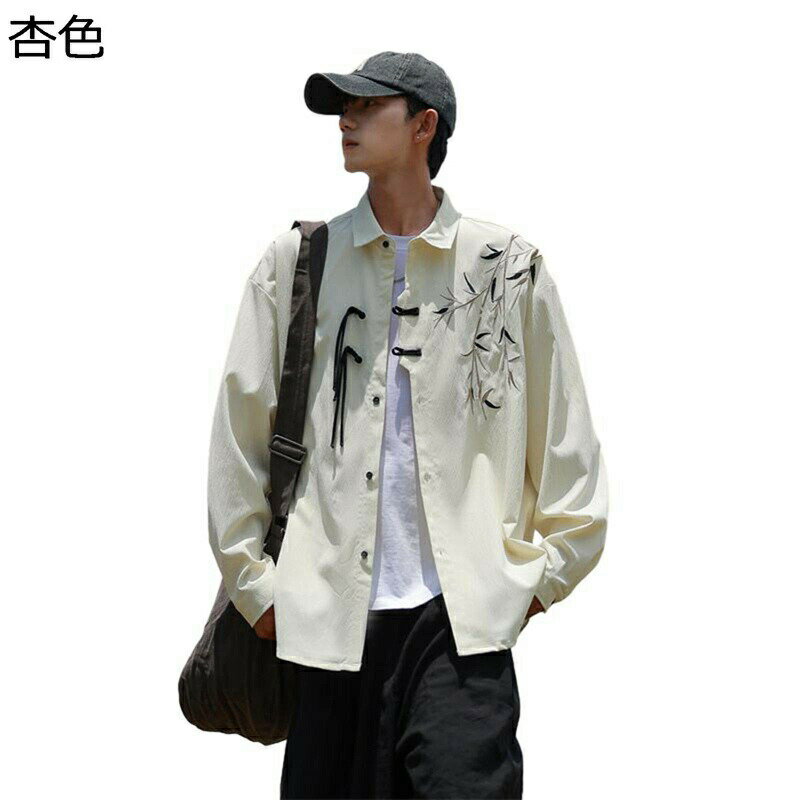 唐装 チャイナシャツ 男性 長袖 竹柄 プリント 青年 カーディガン 漢服 チャイナボタン ファッション ゆったり おしゃれ 中華風 カッコイイ 服 春秋 上着 アウター お出掛け 普段着