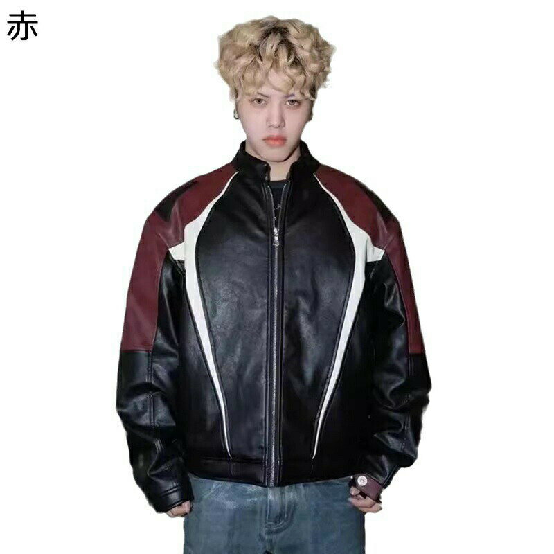 ライダースジャケット 革ジャン メンズ レディース 切り替え PUコート ブルゾン ジップアップ 防水 防寒 スタンドカラー 秋 冬服 シングル シンプル ユニセックス バイクジャケット 若者