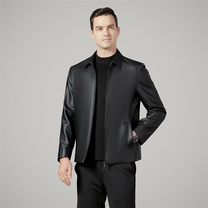 革ジャン メンズ ショートジャケット 長袖 ラライダースジャケット レザー ラム革 ビジネスジャケット 折り襟 フォマール ポケット付き 本革コート アウター ジャンパー ジッパー 防寒 冬物 秋着 着回し