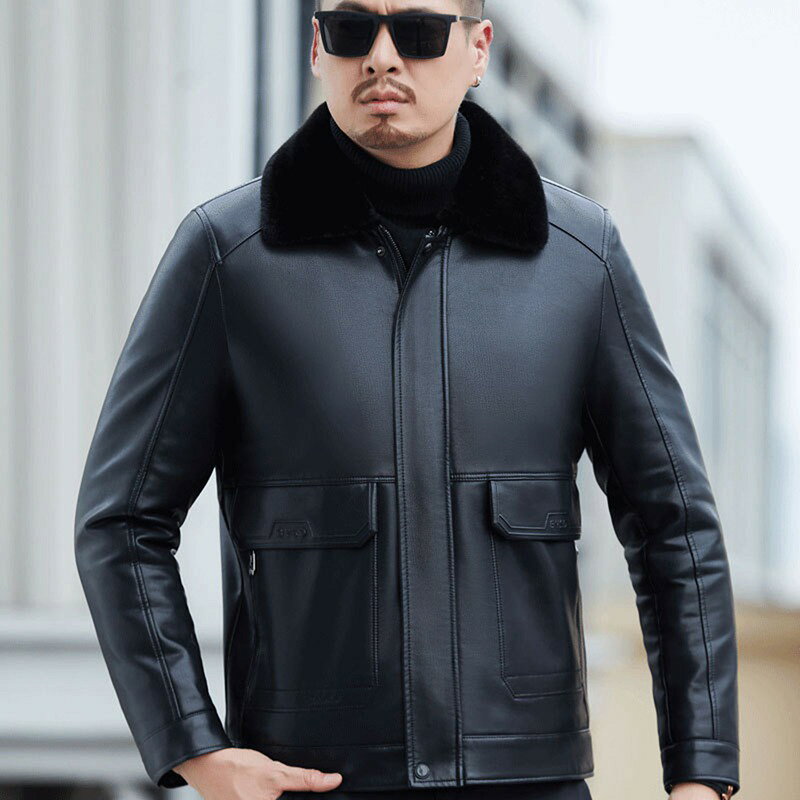 革ジャン レザージャケット メンズ 裏起毛 ラライダースジャケット ショート 長袖 ファーコート 裏起毛 折り襟 ジップアップ 防風防雨 レザージャンパー ビジネスコート 細身 秋冬服 男性用 コーディネート