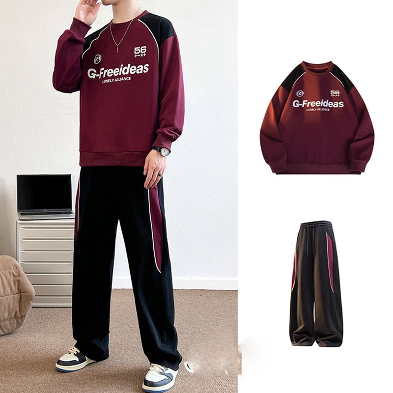 スウェット 上下アップ ロングTシャツ メンズトレーナー 男女兼用 切り替え ゆったり 春秋 長袖 プルオーバー 個性的 パーカー 伸縮性 薄手 レジャー 部屋着 普段着 ロングパンツ カットソー ヒップホップ