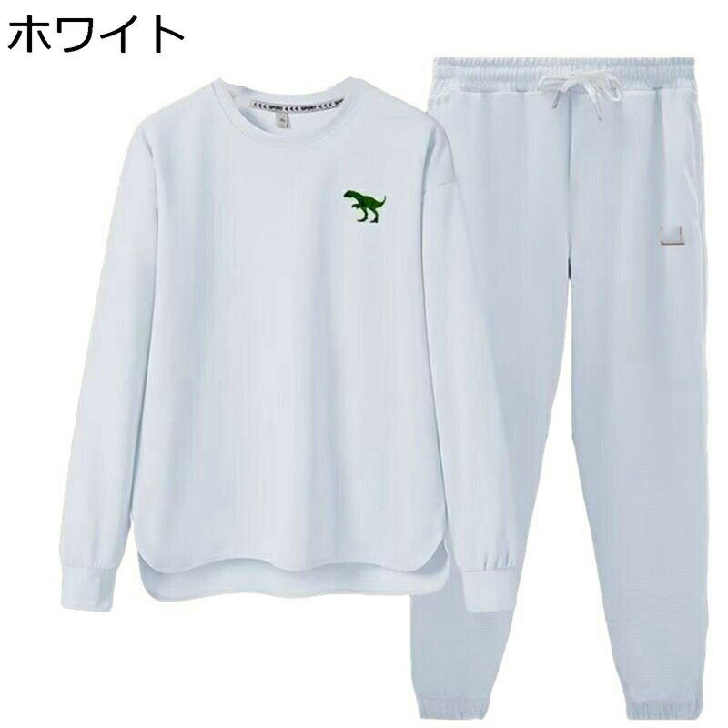 スウェット 2点セット ロングTシャツ メンズトレーナー 恐竜柄 ゆったり 春秋 長袖 丸首 プルオーバー かっこいい パーカー 伸縮性 薄手 通勤 スポーツ 旅行 ロングズボン カットソー 原宿系 トップス