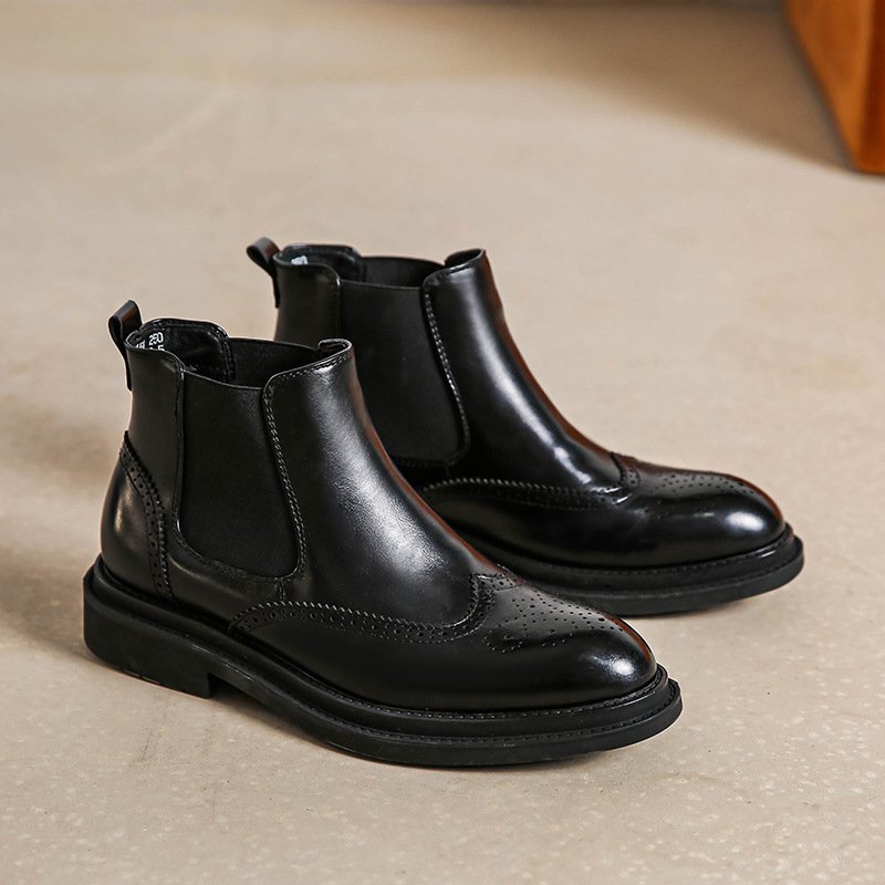 チェルシーブーツ メンズ 本革靴 サイドゴア 秋冬春 ウイングチップ ショートブーツ イングランド 短靴 暖か 保温 柔らか ゴム底 歩きやすい カジュアル ビジネス フォーマル ラウンドトゥ 大きいサイズ