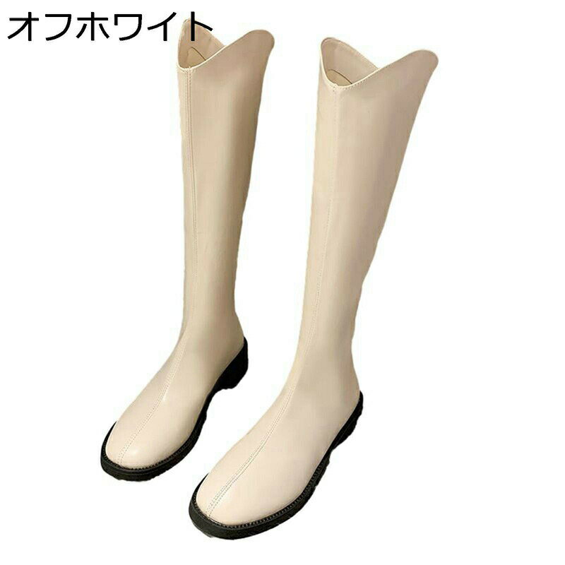 大きいサイズ ロングブーツ Vカット レディース 太ヒール ウェスタンブーツ 長ブーツ ポインテッドトゥ カジュアル シンプル おしゃれ ゆったり チャンキーヒール 美脚 バックジッパー 膝丈 高筒ブーツ