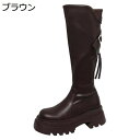 ロングブーツ 厚底 レディース バックル 長ブーツ バックファスナー おしゃれ 柔らかい ゆったり 美脚 高筒ブーツ 膝丈 歩きやすい 軽い クッション性 太ヒール 滑り止め ガーリー系 可愛い 身長up