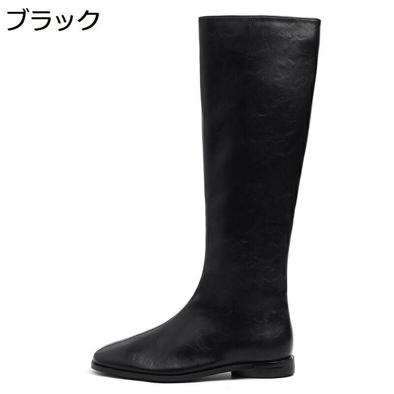 ジョッキーブーツ 膝丈 ロングブーツ フラット カジュアル シンプル 牛革 本革 ヴィンテージ 歩きやす..