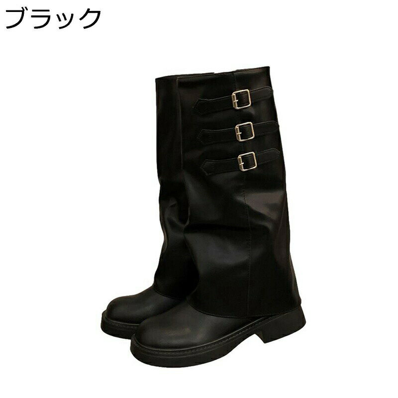 ウエスタンブーツ バックル ロングブーツ レディース 騎士ブーツ エンジニアブーツ 膝丈 厚底 高筒ブーツ パンク ガーリー系 美脚 カジュアル ゆったり チャンキーヒール ラウンドトゥ クッション性