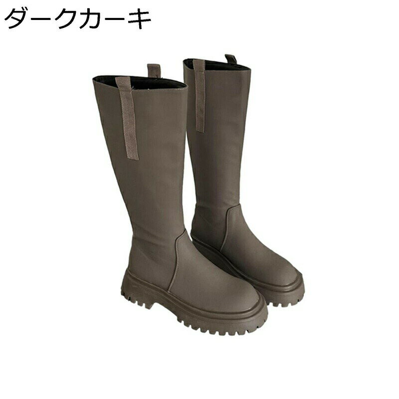 厚底ブーツ レディース ロングブーツ 秋冬 大きいサイズ ストレッチ 長ブーツ ラウンドトゥ 太ヒール 女性用 軽量 ブーティ 細め ゆったり コンフォート ブーツ 防水 晴雨兼用 丈夫 お出かけ