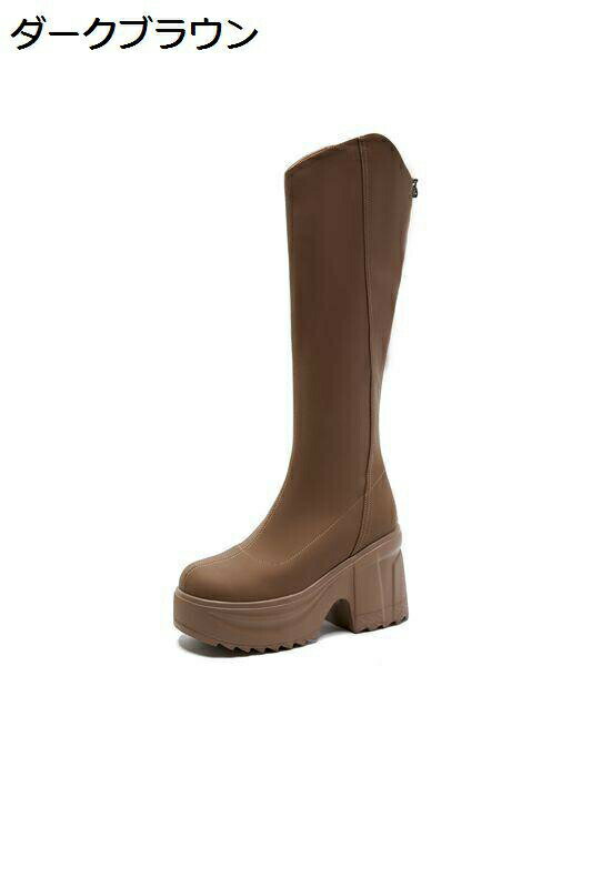 厚底ブーツ 軽量 レディース ロングブーツ ゆったり ストレッチ カジュアル 秋冬 プラットフォーム クッション性 軽量 身長UP 耐磨耗性 おしゃれ 長ブーツ プラットフォーム 膝丈 ガーリー モード系