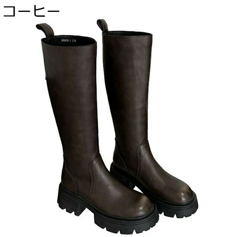 厚底 ロングブーツ レディース 太ヒール 高筒ブーツ 柔らかい ゆったり 膝丈ブーツ プラットフォーム ラウンドトゥ 乗馬ブーツ 騎士ブーツ カジュアル 美脚 歩きやすい コンフォート 滑り止め ガーリー系