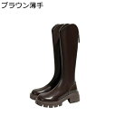 V口 厚底ブーツ レディース ジョッキーブーツ ゆったり 美脚 ガーリー系 プラットフォーム クッション性 カジュアル 革 撥水 バックジッパー ブーティ 高筒ブーツ 膝丈 シンプル 滑り止め ギャル系