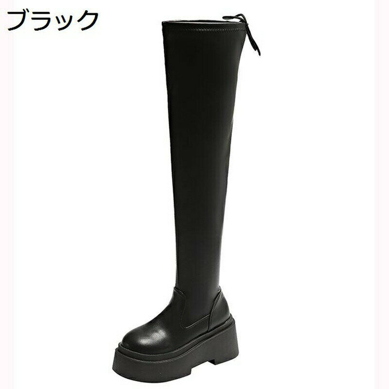 厚底 ニーハイブーツ ストレッチ レディース オーバーニー サイハイブーツ プラットフォーム 膝上 太ヒール ラウンドトゥ 柔らかい サイドジッパー 美脚 細見え 脚長 クッション性 カジュアル 秋冬
