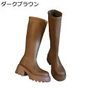 厚底ブーツ 膝丈 レディース ロングブーツ 太ヒール 長靴 Vカット バックジッパー ストレッチ 長ブーツ ハイヒール 脚やせ 美脚 秋冬 ラウンドトゥ 歩きやすい 軽量 クッション性 カジュアル ガーリー