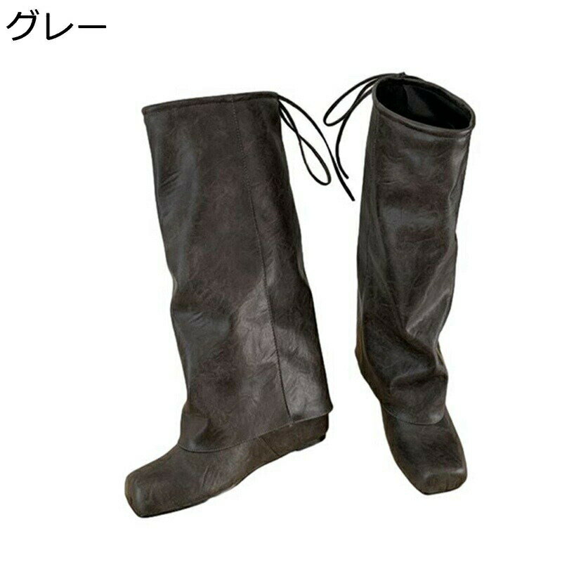 ウエスタンブーツ レースアップ ロングブーツ ポインテッドトゥ ローヒール レディース スクエアトゥ ジョッキーブーツ ヴィンテージ ゆったり 長ブーツ モード系 おしゃれ 高筒ブーツ ガーリー