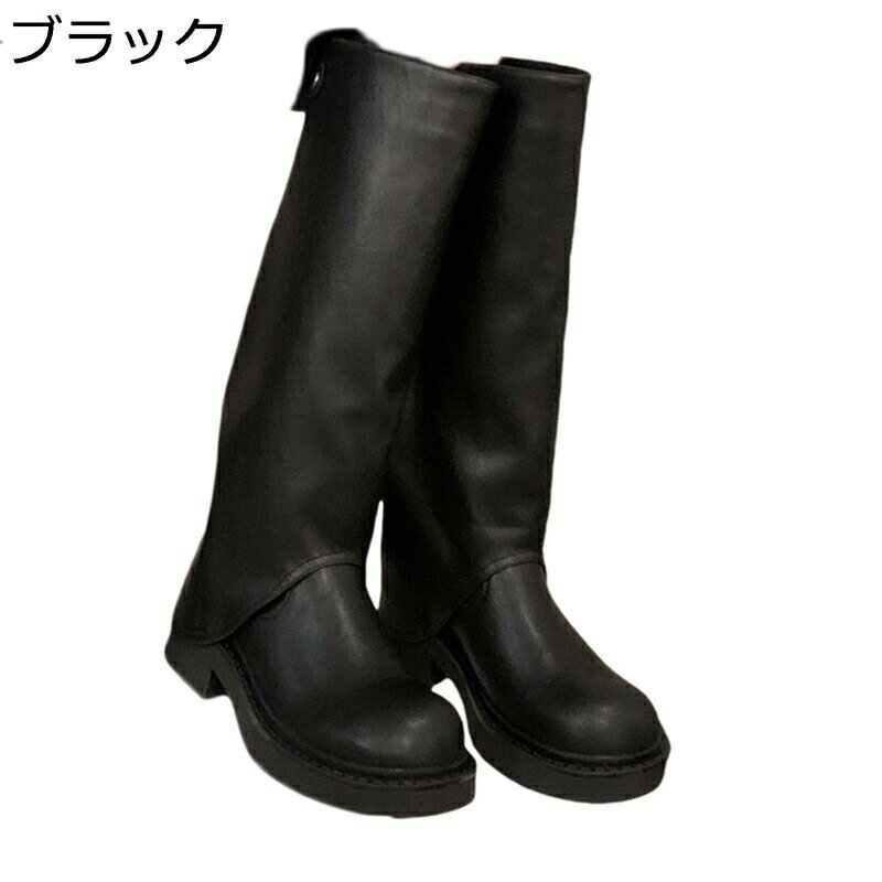 厚底ブーツ ラウンドトゥ チャンキーヒール ロングブーツ レディース ジョッキーブーツ カジュアル ゆったり 長ブーツ 履き心地いい 太ヒール 身長up ソフト 秋冬 ガーリー シンプル おしゃれ