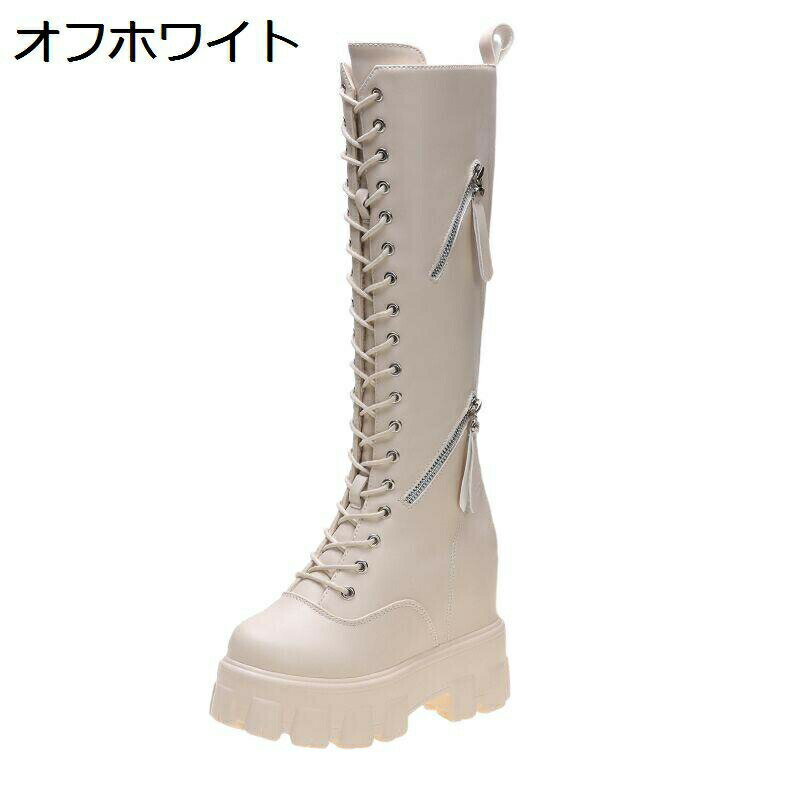 厚底ブーツ レディース 秋冬 編み上げブーツ インソール プラットフォーム おしゃれ 美脚 ウエッジソール ガーリー カジュアル 膝丈ブーツ 柔らかい クッション性 モード系 ストリートファション