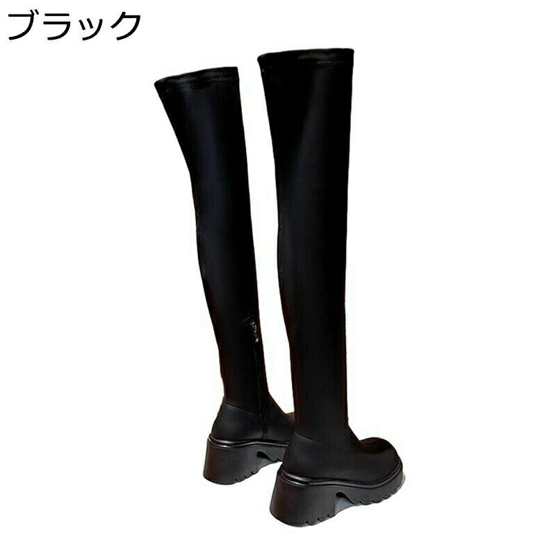 ニーハイブーツ 秋冬 レディース ストレッチ ロングブーツ 厚底 高筒ブーツ 膝上 オーバーニー サイハイブーツ カジュアル シンプル チャンキーヒール 柔らかい 軽い 防水 滑り止め クッション性