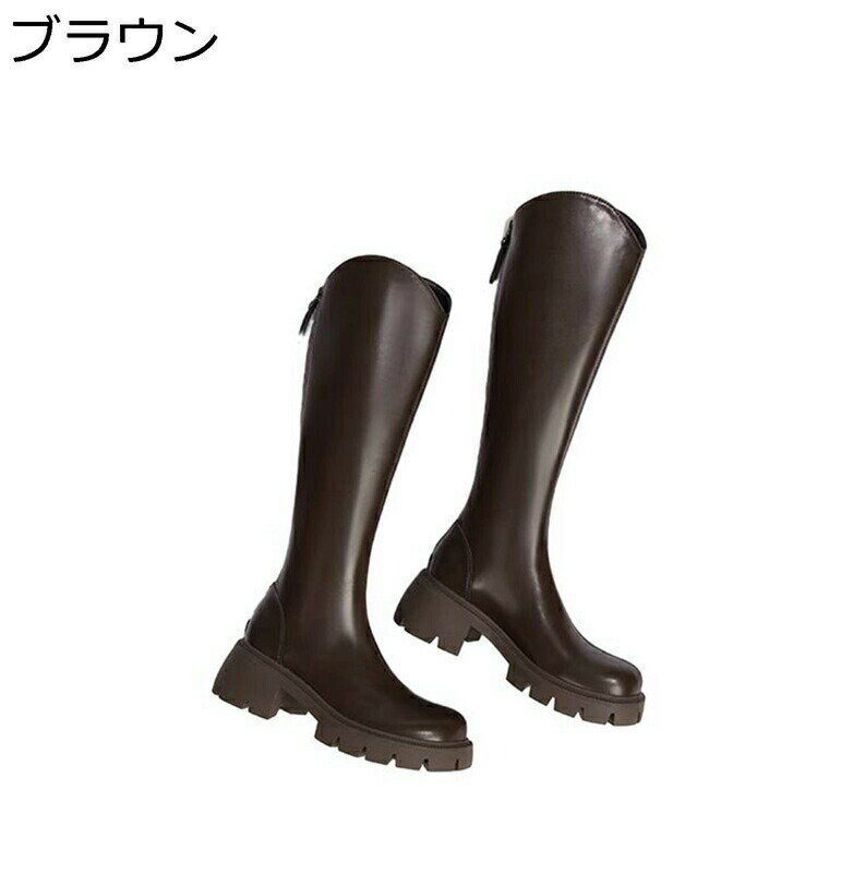 厚底ブーツ ロングブーツ Vカット レディース ビンテージ ジョッキーブーツ おしゃれ ゆったり ラウンドトゥ チャンキーヒール 長ブーツ 秋冬 膝丈 高筒ブーツ ソフト カジュアル 撥水 防滑