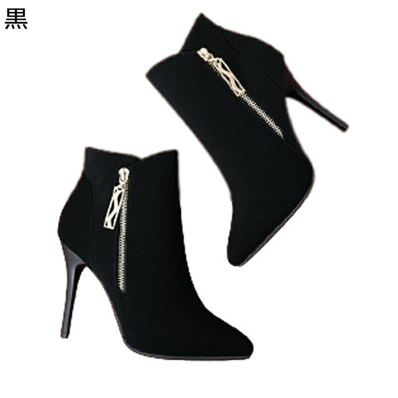 秋 冬 ショートブーツ カジュアルブーツ レディース 金属 メタリック スエード ハイヒール ピンヒール ..