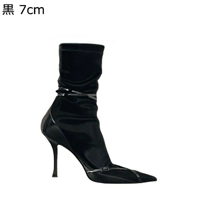 ショートブーツ エナメル バックル レディース用 甲ストラップ カジュアルブーツ 短靴 ピンヒール ポインテッドトゥ ハイヒール ジッパー 秋靴 冬着 シンプル ファッション 美脚 やわらか