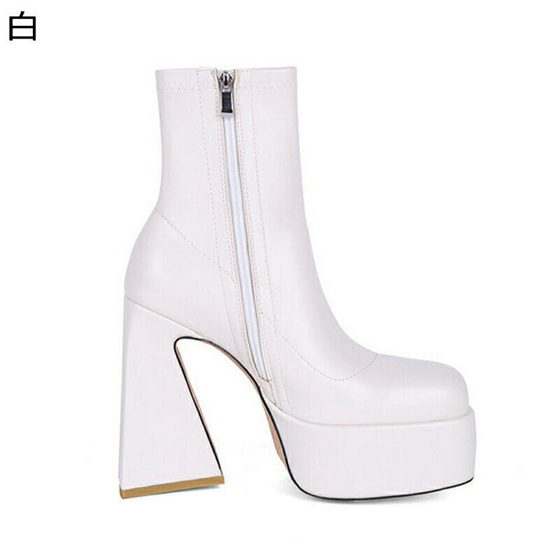 ショートブーツ 短め レディース ジップ 粗いかかと ミドルヒール サイドジッパー 防水台 スクエアトゥ 身長アップ つま先ゆとり 耐久 防滑 安定感 走れる 美脚 おしゃれ 女性用 防水 会社用(4.0)