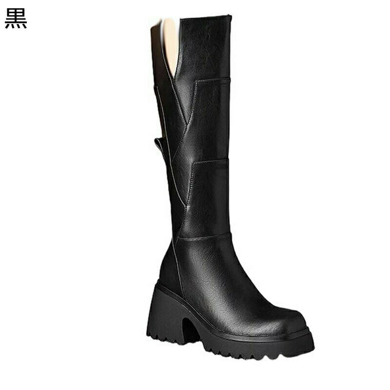 ロングブーツ レディース ロング丈 ジョッキーブーツ 長ブーツ ロング丈 太ヒール ハイヒール スクエアトゥ ジッパー 秋冬靴 美脚 安定感 トレンド ファッション 通気性 防滑 日常 普段履き