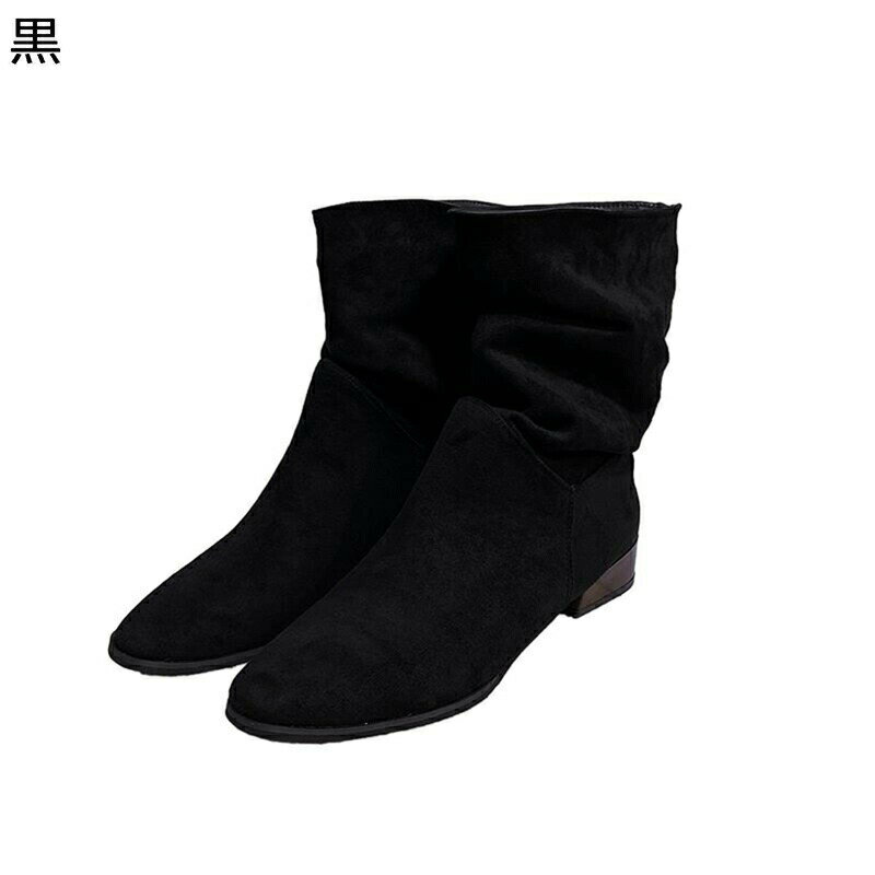 秋 冬 ショートブーツ ドレープ スエード くしゅくしゅ カジュアルブーツ レディース ミドルヒール 秋冬 粗いかかと アーモンドトゥ 短靴 滑り止め 可愛い 無地 細見え おしゃれ 歩きやすい(4.0)