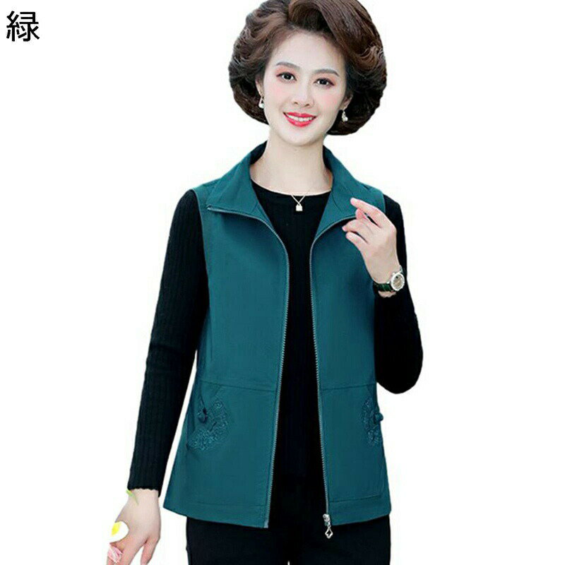 アウターベスト チョッキ ベスト レディース 中年 母へのギフト ママ 袖なし 花柄 花 刺繍 ポケット付き ファスナー付き やわらか 撥水 耐洗 おしゃれ オ...