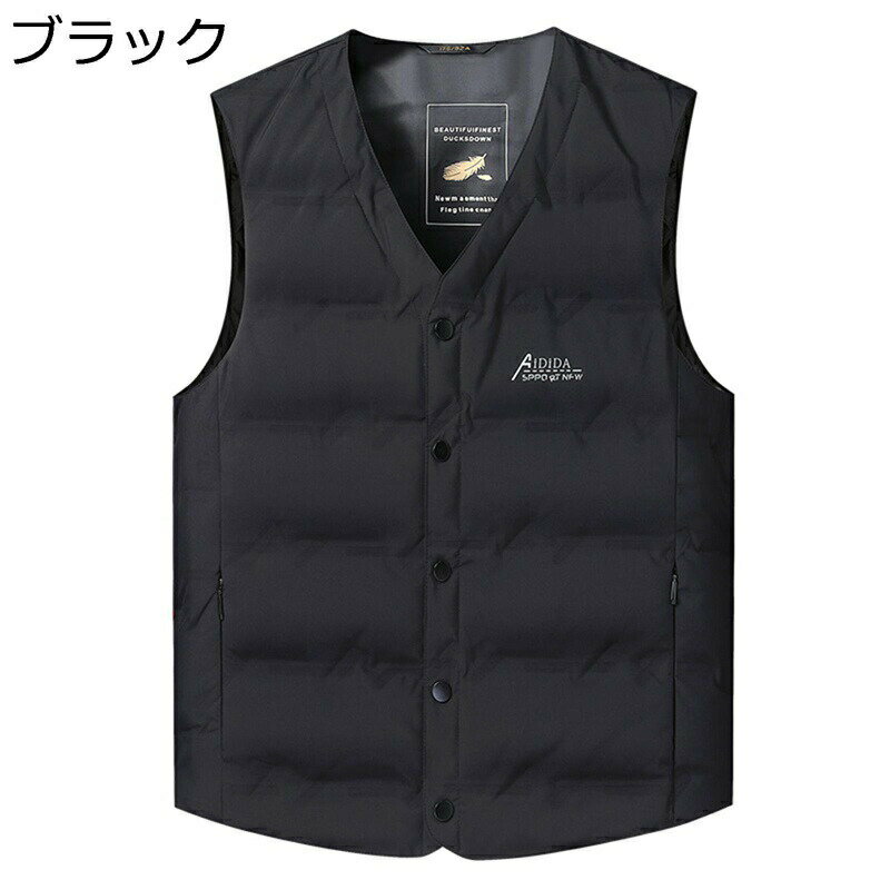 ダウンベスト 冬用 インナーダウンベスト メンズ 大きいサイズ Vネック ボタン 秋冬 防風防寒 ゆったり 保温 軽量 暖かい カジュアル スポーツ ビジネス 冬服 通勤 通学