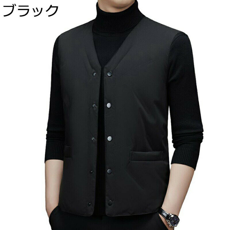 ダウンベスト メンズ Vネック インナーベスト ビジネス スポーツ カジュアル 秋冬 薄手 防寒着 保温性 スリム ウルトラライト 暖かい 袖なしダウンジャケット 冬服