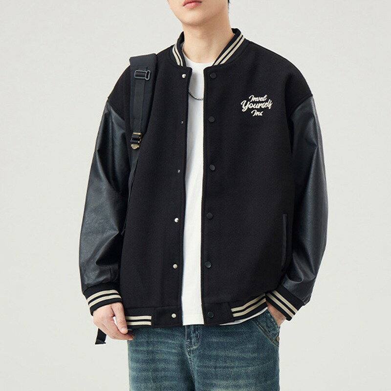 スタジャン ユニセックス 刺繍 4xl ジャケット ジべスボールジャケット メンズ PU革袖 スタジアムジャンパー ゆったり 大きい フライトジャケット 秋服 冬服 ビンテージ調 原宿系 ストリート系 バイクジャケット