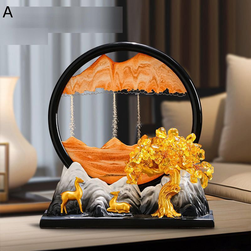 サンドピクチャー 鹿の置物 砂の絵 ラウンド サンドアートピクチャー 砂のアート 砂景 ファッション 雑貨 観賞用 禅 癒し 3D風景 ガラスフレーム 落ちる砂 飾り おしゃれ インテリア小物 ガラス 観賞用 インテリア