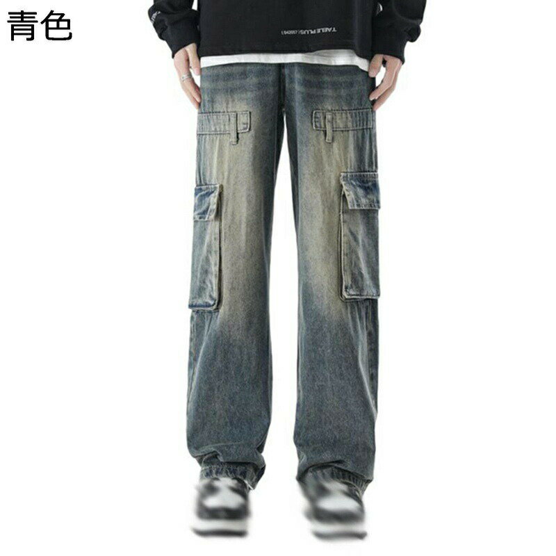 Gパン メンズ ジーンズ デニムパンツ 春秋用 マルチポケット ワイドパンツ ゆったり ロングパンツ チノパン レトロ 体型カバー 日系 男らしさ 男女兼用 ポケット付き アウトドア 学生