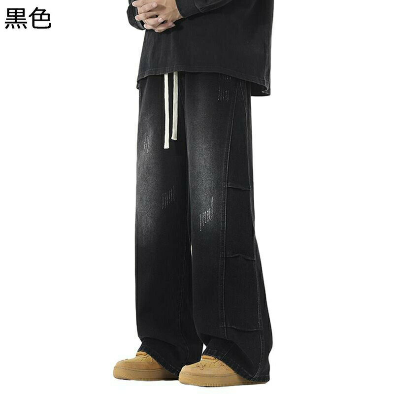 デニムパンツ メンズ ジーンズ チノパン ロングパンツ ゴムウエスト ワイド ゆったり ヴィンテージ ファッション カジュアル かっこいい 韓国風 軽薄 個性的 お洒落 キャンプ お出かけ 運動 Gパン 春 夏 秋