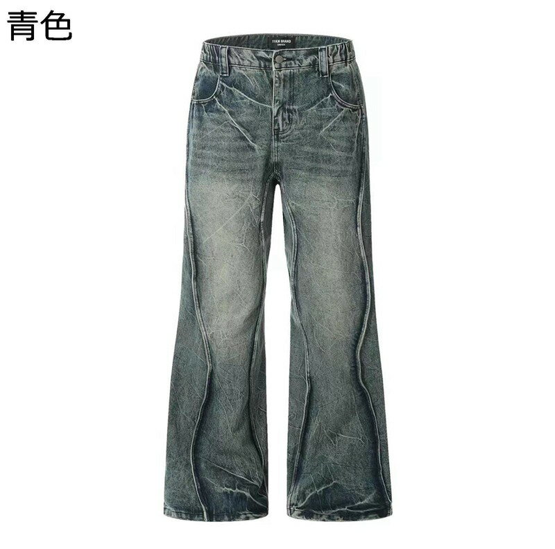 メンズ Gパン ジーンズ デニムパンツフレア パッチワーク ドレープ B系 ヒップポップ 薄い 体型カバー ファッション 前開き 韓国 ファッション 速乾性 着用感 伸縮性 長ズボン 男女通用 春 夏 秋