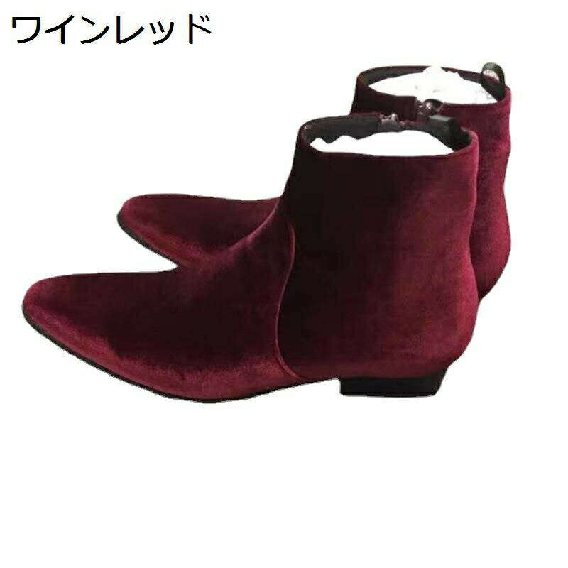 チェルシーブーツ ショートブーツ メンズ 牛革靴 サイドジップ ワインレッド スエード 秋冬 ミドルカット 短靴 ポインテッドトゥ 手作り 防滑 防寒 おしゃれ お兄系 アメカジ ストリート 大きいサイズ