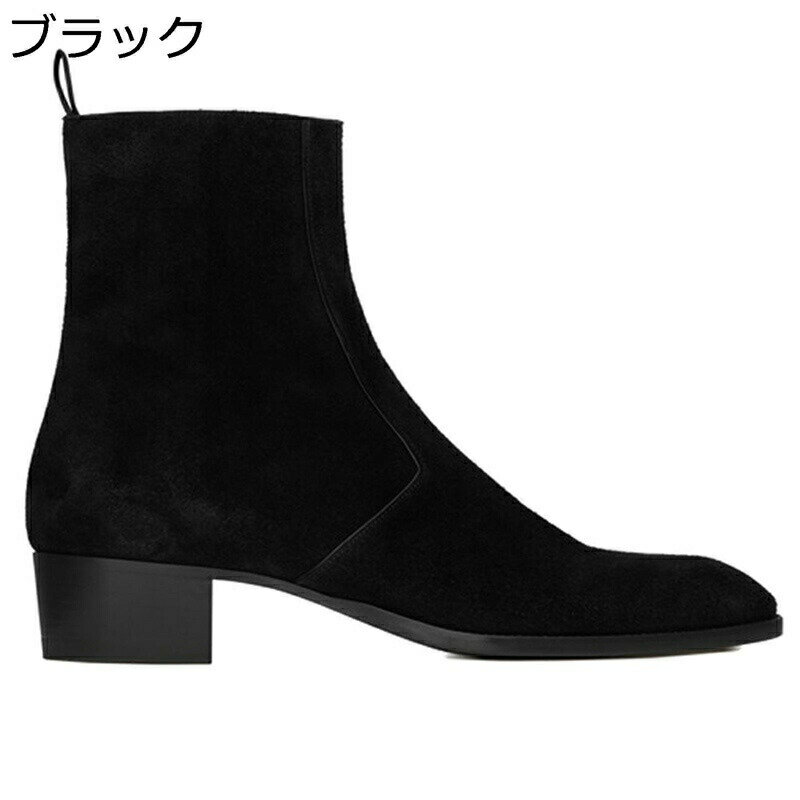 チェルシーブーツ メンズ 本革 サイドジップ 秋冬春 スエード ハイカット ショートブーツ モード系 短靴 暖かい 防寒 防滑 軽量 幅広 ソフト 仕事 オフィス 通勤 通学 プレーントゥ 大きいサイズ