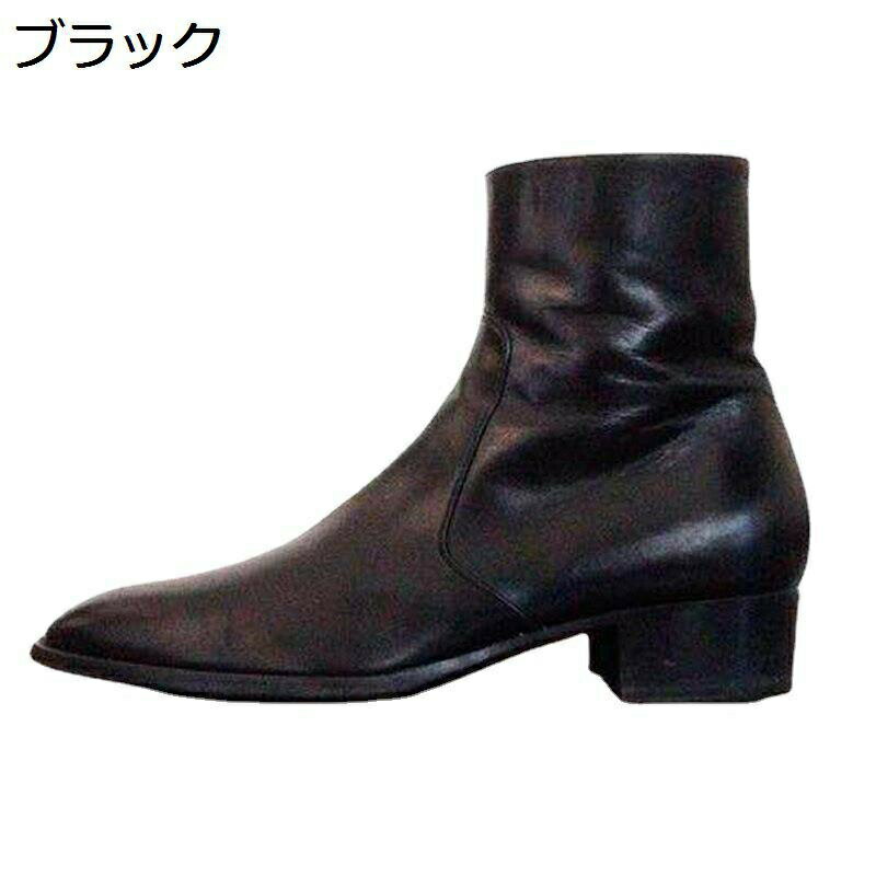 チェルシーブーツ ショートブーツ メンズ 本革靴 サイドジップブーツ 秋冬 ハイヒール 短靴 プレーント..